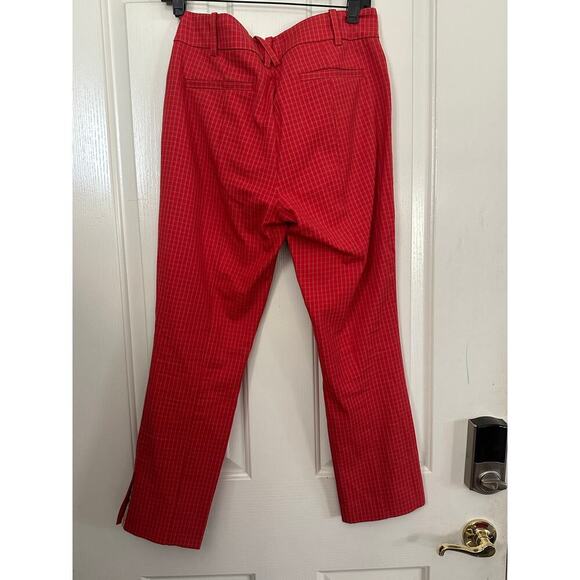 Anthropologie Red Check The Essential Slim High Waist Trousers Pants Size 8 - Picture 7 of 12